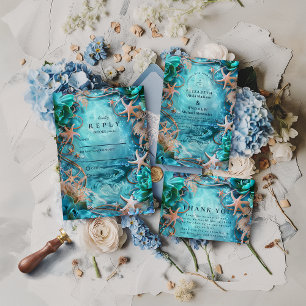 Turquoise Starfish Ocean Wedding Invitation