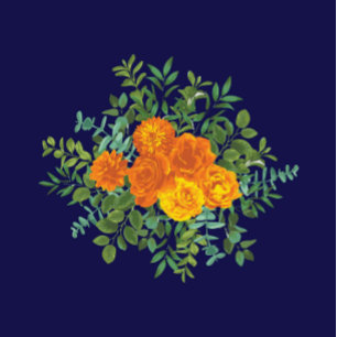 Orange & Navy Blue Peony & Rose Floral Wedding Invitation