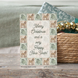 Block Print Sheep Donkey Quilt - Green Brown. Paper Plates