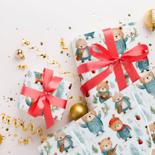 Bears Plaid Rustic Winter Christmas Pattern Wrapping Paper Sheets