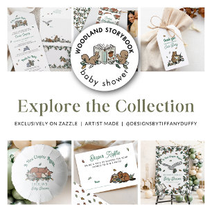 Woodland Animals Books for Baby Shower  All In One Invitation