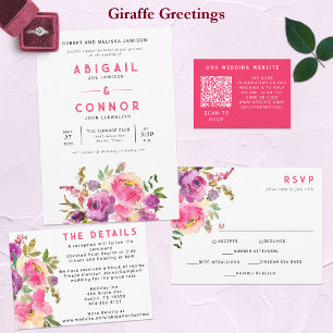 Fun Vibrant Violet Fuchsia Floral All In One Invit All In One Invitation