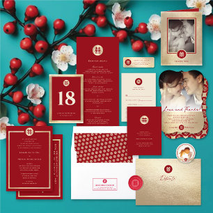 Red/Gold Circle Double Happiness Chinese Wedding Envelope