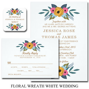 The Floral Wreath White Wedding Collection Invitation