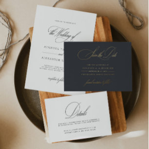Elegant Dark Navy Gray Save the Date  Foil Holiday Postcard