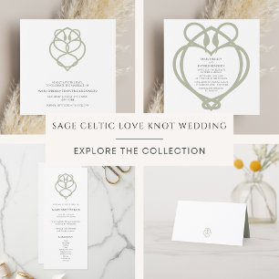 Sage Green Celtic Irish Swan Love Knot Wedding Place Card