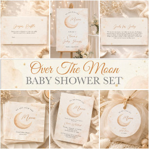 Over The Moon Star Neutral Baby Shower Classic Round Sticker
