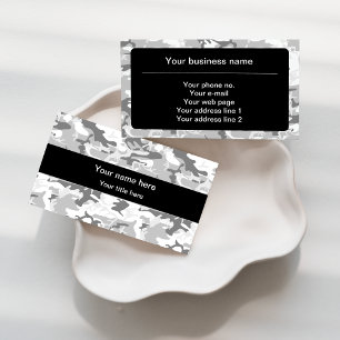 Winter Snow Gray Camouflage, Military, Army Business Card