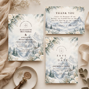 Romantic Mountain Winter Wedding Save The Date
