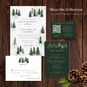 Evergreen Mountain Glen White Green Black All In One Invitation