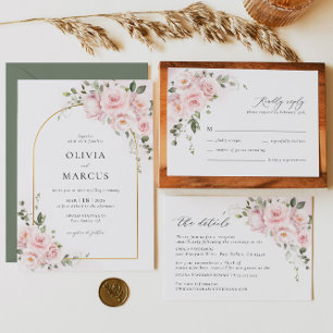 Pink Rose Floral Arch Elegant Wedding Invitation