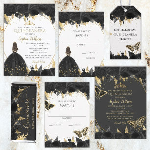 Rustic Vintage Black Gold Floral Envelope