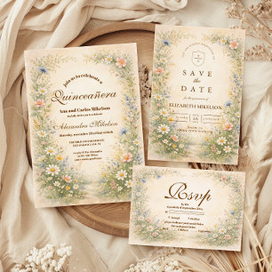Blush Blue Meadow Quinceañera Invitation