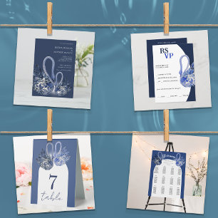 Elegant Beautiful Swan In Navy Blue Wedding Invitation