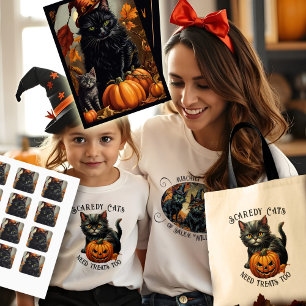 Cute Vintage Black Kitten Halloween Scaredy Cat Toddler T-shirt