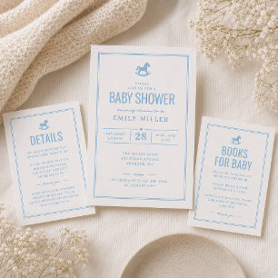 Classic Blue Books for Baby Boy Baby Shower Letterpress Enclosure Card
