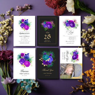 Spanish Mardi Gras Watercolor Floral Quinceañera T Thank You Card