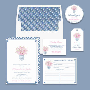 Thank You Navy Blue Pink Ginger Jar Bridal Shower Classic Round Sticker