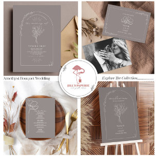 Floral Bouquet Arch Amethyst Wedding Foil Invitation