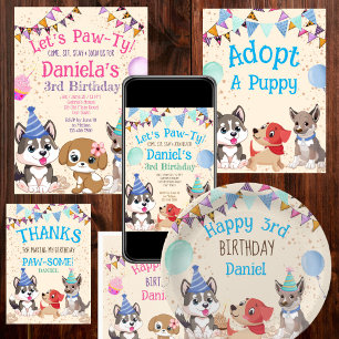 Cute puppies puppy party let's paw-ty invitation