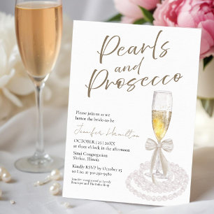 Pearls and Prosecco   Bow Watercolor Bridal Shower Invitation