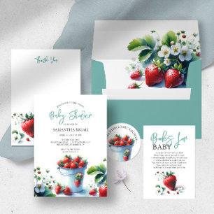 Cute Watercolor Strawberry Baby Shower Invitations