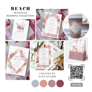 Beach Seashells Watercolor Coastal Chic Wedding Sa Save The Date
