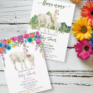 Llama Mama Baby Shower Watercolor  Invitation