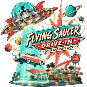 Flying Saucer Drive-In Vintage 1950s Atomic Era T- T-Shirt