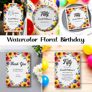 Boho Watercolor Floral Garden Birthday Welcome Foam Board
