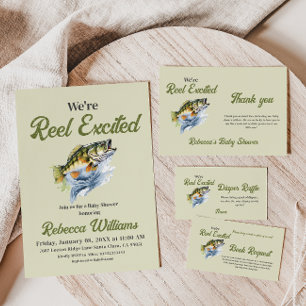 Fishing Sage Green Reel Excited Baby Shower Thank You Card