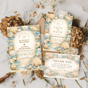 Sandy Shore Seashell Wedding Thank You Card