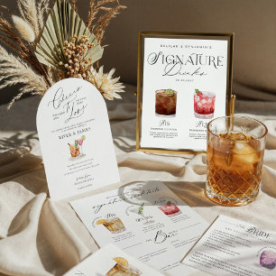 Elegant Watercolor Cocktail Wedding Bar Menu Cling