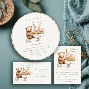 Cute Locally Grown Teddy Floral Cart Baby Shower Invitation
