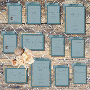 Modern Beach Abstract Teal & Gold Wedding  Thank Y Thank You Card