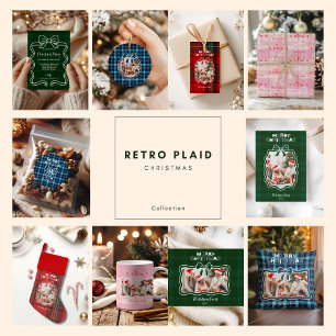 Retro Pink Plaid Whimsical Holiday 