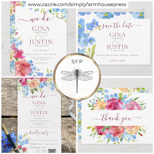 Carnations & Forget Me Nots Wedding Invitation