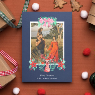 Christmas Reindeer Red Floral Botanical Holiday  Envelope