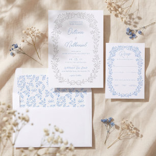 Elegant Vintage Botanical Leafy Bow Frame Wedding Letterpress RSVP Cards
