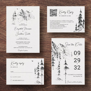 Mountain forest hand drawn QR Code online RSVP Card