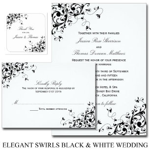 Elegant Swirls Black & White Wedding Shower Invitation