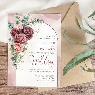 Hand drawing burgundy floral arch gold wedding guest book