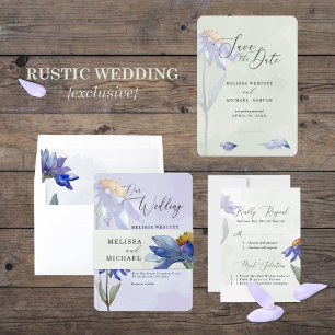 Modern Watercolor Purple Gerbera Daisy Wedding Invitation