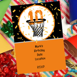 Basketball  10th Birthday with number in mini hoop Invitation