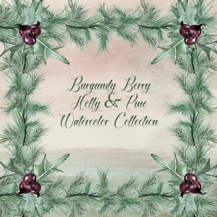 Burgundy Berry Holly Pine Christmas Short Table Runner