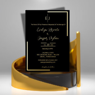Premium Faux Gold Modern Typography Black Wedding  Foil Invitation