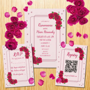 Pink Rose Quinceañera Invitation