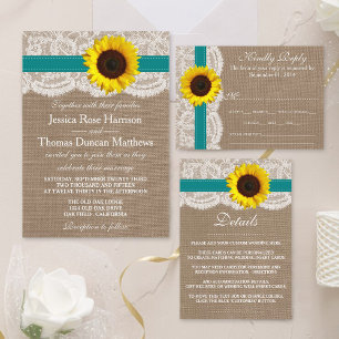 The Rustic Sunflower Wedding Collection - Teal Invitation
