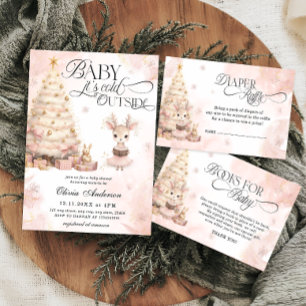 Pink Baby Deer Baby it's Cold Outside Baby Shower Invitation
