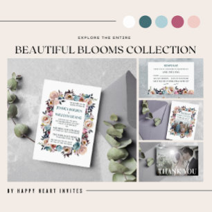 Beautiful Blooms Floral Spring Pastel Teal Wedding Invitation